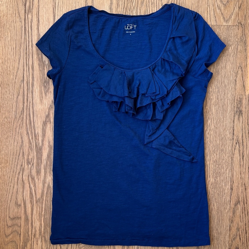 Loft Blue Short-Sleeve Ruffle Shirt – Size Small